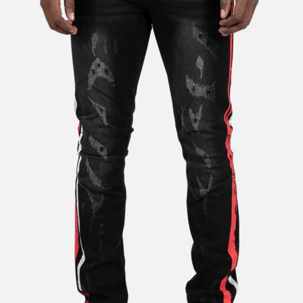 Stylish Black Skinny Jeans with Red Accents